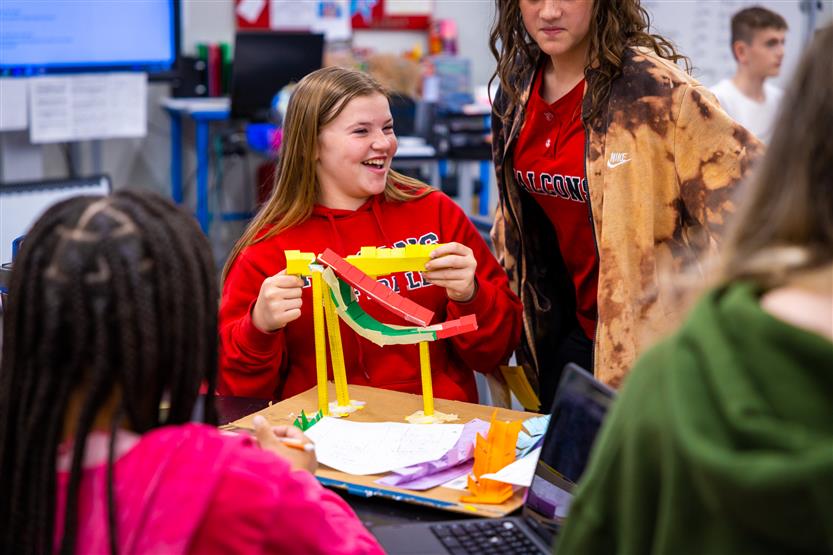 Students build paper rollercoasters